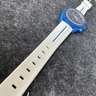 20mm WHITE Vulcanized Caoutchouc BLUE Stripe Omega Speedmaster NeptuneSwatch