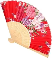 EXAOMBLE Wooden Fabric Hand Fan Foldable Fan for Bridal Party Chinese Style Props Portable