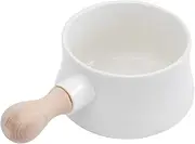 Enamel Milk Pot Noodle Bowl Non-Stick Mini Saucepan Butter Warmer with Wooden Handle Small Cookware for Home Kitchen Supplies Dessert Cereal Salad Fruit (Color : White)