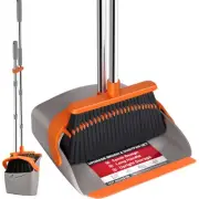 Upgraded Broom and Dustpan Set, 52" Long Handle Standing Combo with Self-Clea...