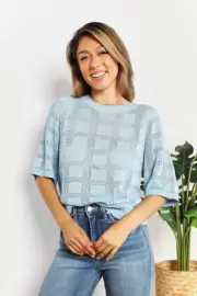 Excellence one Mandy Ribbed Trim Round Neck Knit Top