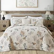 Sokikt Best Cotton Quilts Sets, 3-Piece Birds Pattern King Quilt Set, Lightweight Breathable Beautiful Bedspread and Comforters Quilt Bedding Sets with 2 Pillow Shams, King 98x106 Inch