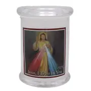 Religious LED Candle in Jar with Prayer - Devine Mercy Jesus I Trust In You