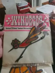 NEW VINTAGE 1967 WINDECOR BRAND INSTANT TIFFANY STAINED GLASS DECALS SET OF 4!!!