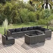 Generic 10 Piece Garden Lounge Set with Cushions Poly Rattan Grey,3102661
