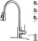 Elegant Brushed Nickel Pull Down Kitchen Faucet with Soap Dispenser & 360 Swing