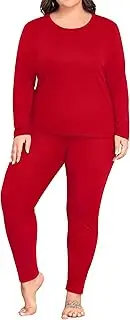 [SWOMOG] Plus Size Thermal Underwear Sets for Women Long Johns Base Layer Set 2 Pcs Underwear Top & Bottom Pajama Set