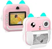 Cute Instant Camera 24MP Digital Camera Children Instant Print Camera with 2.4-inch IPS Screen Video Recorder Cute Filters Auto Focus Festival s Birthday with Card Reader Pink