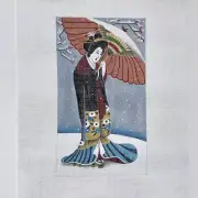 Hand Painted Needlepoint Canvas Melissa Shirley snowy Geisha woman asian japan