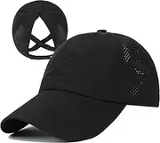 [Muryobao] Women Ponytail Baseball Caps Criss Cross Mesh Hats High Messy Bun Ponycap Trucker Hats