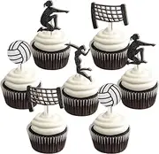 Sursurprise 32PCS Volleyball Cupcake Toppers Wooden Volleyball Cake Toppers for Volleyball Party Decorations Birthday Baby Shower Sports Party Supplies