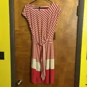 NEW WITH TAGS Lori M Collection Red And Tan Striped Dress M Tie Waist