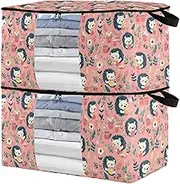 sanluoli 60L 2 Pack Under Bed Storage Containers with Reinforced Handles, clear window Bag Storage Organizer Closet