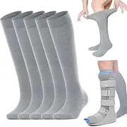 5 Pairs of Seamless Sensory Socks for Walking Boots - Breathable Medical Tube Socks, Orthopaedic Replacement Stockings for Air Cam Walker, Fracture Boots & Post-Operative Leg Care, Grey