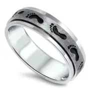 Spinner Footprint Baby Classic Ring 316L Stainless Steel Brushed Band Sizes 8-15