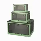 Stacked Storage Box Stackable Bin Organiser Container Foldable 5 Side Lid Wheels