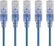 Monoprice SlimRun Cat6A Ethernet Patch Cable - Network Internet Cord - RJ45, Stranded, 550Mhz, UTP, Pure Bare Copper Wire, 10G, 30AWG, 1ft, Blue, 5-Pack