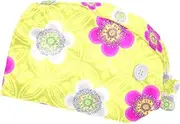 [DragonBtu] 2 Pack Working Cap with Button and Sweatband Tie Back Hats for Women Men Flower