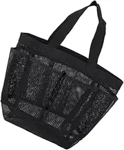 [Minkissy] Multi Pocket Mesh Beach Tote Bag Travel Toiletry Storage for Shower Swim Design Durable Black Net Mesh for Easy Organization Convenience