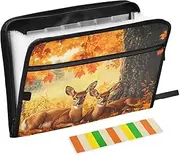 Quteprint 13 Pockets Expanding File Folder with Zipper Closure, Autumn Tree Deers Accordion File Folder with Sticky Labels, Letter Size A4 Papers Expandable File Document Organizer
