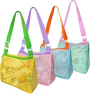4 Pack Beach Toy Mesh Bag Kids Shell Collecting Bag Totes