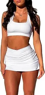 [OZICERD] Two Piece Tennis Skirt Sets for Women 2 Piece Mini Skirt Set Going Out Golf Skort Athletic Skirt Pickleball Outfit