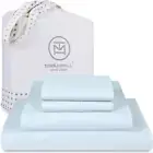 Luxury 800 Thread Count Queen 100% Cotton Sheets - Light Blue Sateen Weave Bed-S