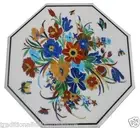 White Marble Top Coffee Table Pietradura Gemstone Floral Peak Hallway Decors
