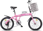 Foldable Bicycle,Ultra-Light and Convenient Mini Student Bicycle 20" 7 Speed Unisex Bicycle High Carbon Steel Frame with Front and Rear Fenders,D