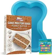 Puppy Cake Mix Dog Birthday Cake Kit in 5 Flavors, with Bone Silicone Pan and Candles (Peanut Butter)