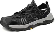 [XOEKD] Mens Leather Outdoor Hiking Sports Sandals Fashion Breathable Lightweight Lace up Fisherman Beach sneakers Summer Anti Collision hollow Closed Toe Water Sandals