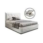 Tiyo King Single Size Gas Lift Bed Frame Mattress White Leather