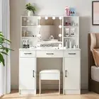 Dressing Table with Hollywood LED Mirror and Stool 5 Drawers Makeup Vanity Set