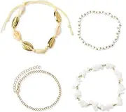 [Xiyantiji] Shell Anklet for Women Layered Pearl Anklets Bracelets for Summer Beach Party Prom Adjustable Foot Chains for Women Girls Gold Boho Seashell Beaded Anklet