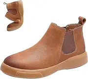 [Vimlo] Men's High Top Leather Elastic Chelsea Boot Slip-On Barefoot Casual Flat Walking Booties Casual Work Dress Ankle Boots(Brown,41)