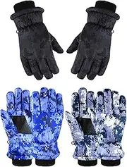 [Hicarer] 3 Pairs Kids Winter Gloves Waterproof Snow Ski Gloves Windproof Warm Unisex Ski Gloves Thermal Snow Mitten for Cold Weather Girls Boys