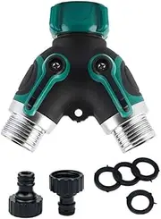 2 Way Garden Hose Splitter Hose Y 3/4' Threaded Diverter Connector Faucet Adapter Zinc Alloy Body Shut Off Valve Hose to Faucet Y Splitter Adapter with 3 Rubber Hose Washers