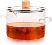 Glass Pot,Glass Cooking Pot with Lid,Clear Glass Stovetop Simmering Pot,Glass Pot for Stove Top,Glass Soup Pot 2.3 L/1.6 L for Soup Noodles Sauce Salad (M)