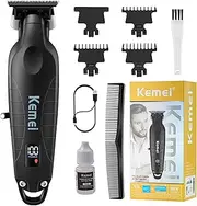 KEMEI 2293 Professional Hair Beard Trimmer for Men Zero Gapped Hair Clippers for Barber with T Blade, Cordless Rechargeable, Black