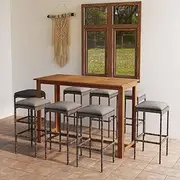 9 Piece Garden Bar Set with Cushions Grey, Garden Furniture Sets