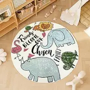 Kids Play Rug, Animal Round Area Rug Nursery Door Mat Soft Plush Non-Slip Childrens Carpet for Bedroom Living Room Kids Playroom (Animal, 180 * 180cm)