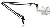 Rockville DMS40 Microphone Boom Arm Podcast Mic Stand+Clamp+Silver Shockmount