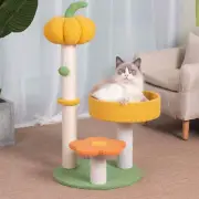 Cat Scratching Post, Cat Tree Tower Yellow Pumpkin Orange Flower Cat Bed 29.5"