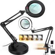10X Magnifying Glass with Light and Stand, 2-In-1 Desk Lamp & Clamp Light, 5 Co
