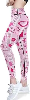 [GuoChe] Yoga Pants for Women Valentine's Day Pink Striped Doodle Hearts Stretchy Capri Yoga Leggings for Women