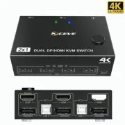 4K HDMI KVM Switch Dual Monitor 2 Port USB 2.0 Computer Control DP KVM Switcher