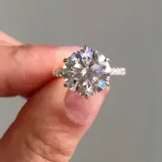 Delicate Round Moissanite Ring With Pave Eternity On Band Hide Halo Wedding Ring