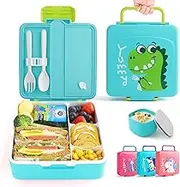 Lehoo Castle Bento Lunch Box for Kids with 4 Compartments,1300ml Lunch Containers with Sauce Jar, Spoon&Fork, Durable, Leak Proof, BPA-Free and Food-Safe Materials (Blue)
