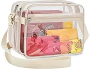 [Mildbeer] Beige Clear Messenger Bag for Stadium Events, Concerts, Sports, 11"x8"x6" Crossbody Purse with 2 Compartments