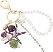 [GAROZATION] Keychain Sea Star Decor Key Pendant Key Lanyard Bag Ocean Creature Keychain Jewelry Holder Charms Decorative Key Ring Accessories Wallet Fidget Frog Green Pearl